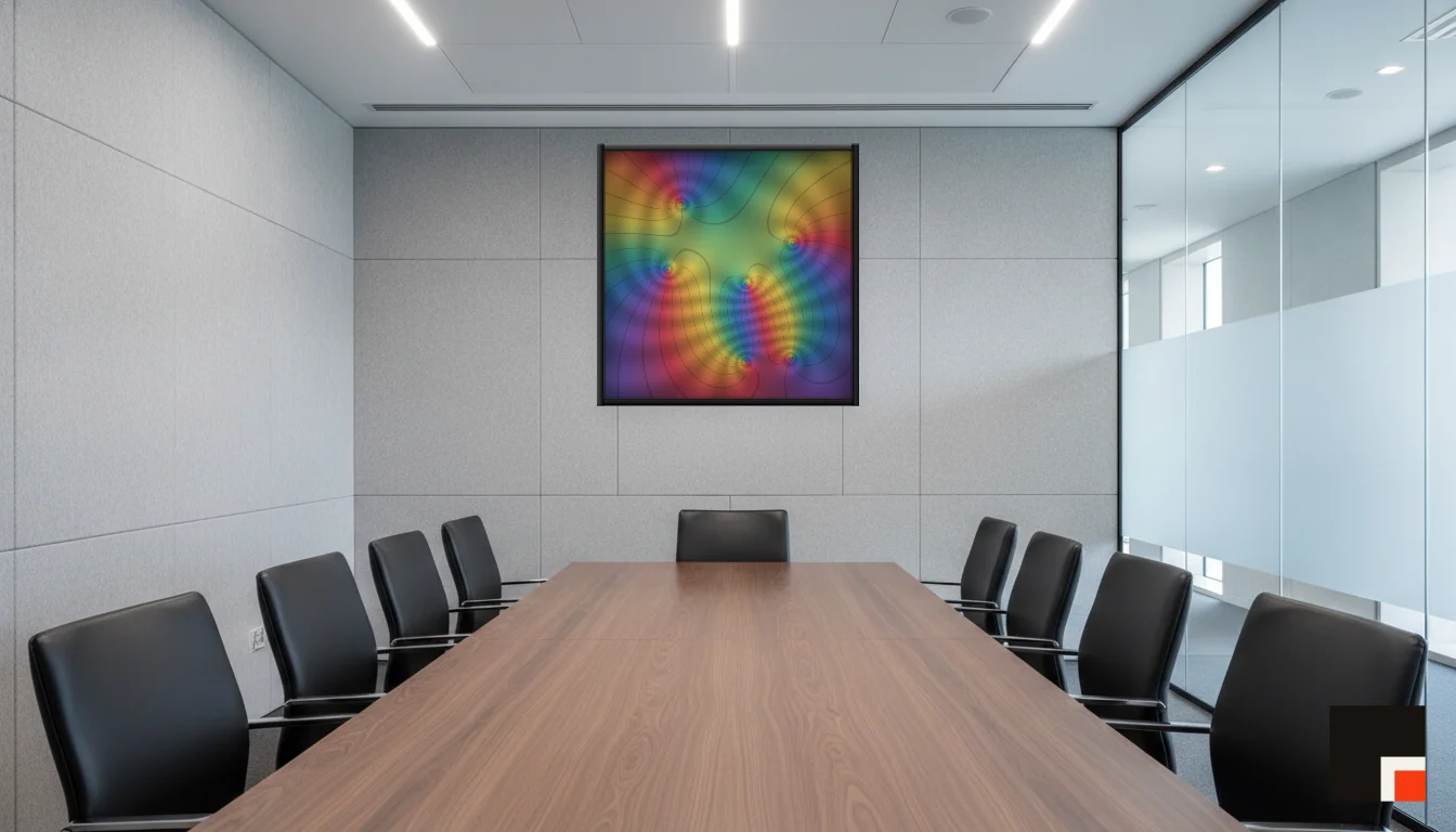 A Lumen & Logic artwork hanging in a Boardroom hotel interior — Meeting room · Frankfurt
