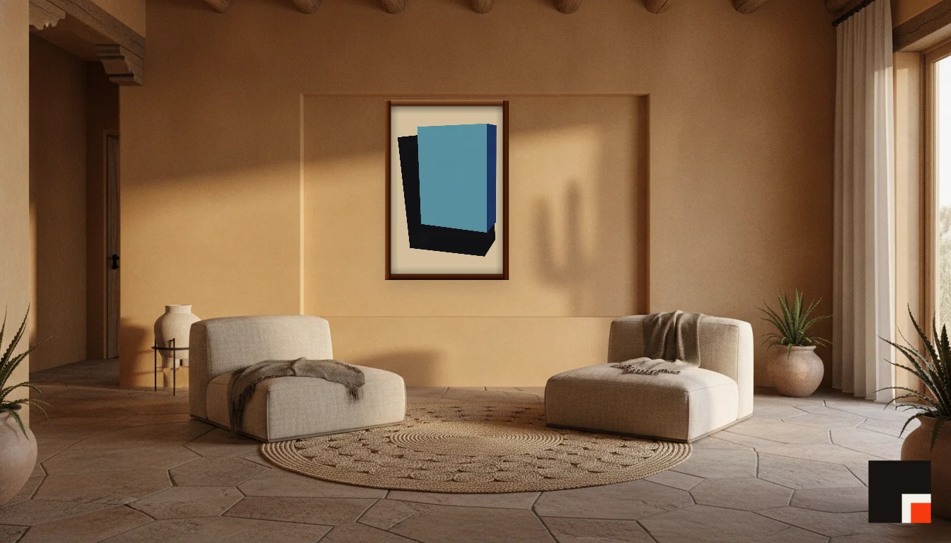 A Lumen & Logic artwork hanging in a Desert hotel interior — Desert retreat · Moab