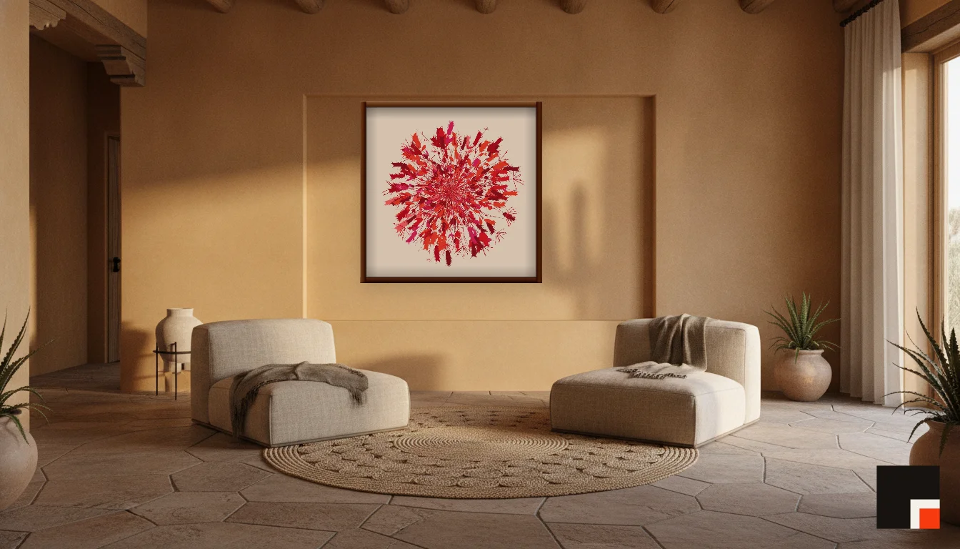 A Lumen & Logic artwork hanging in a Desert hotel interior — Desert retreat · Moab
