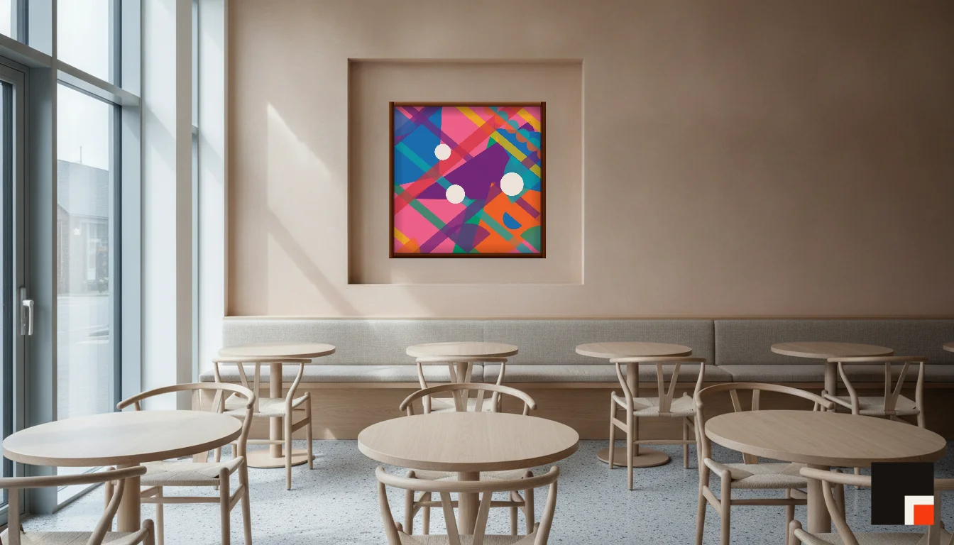 A Lumen & Logic artwork hanging in a Restaurant hotel interior — Dining room · Copenhagen