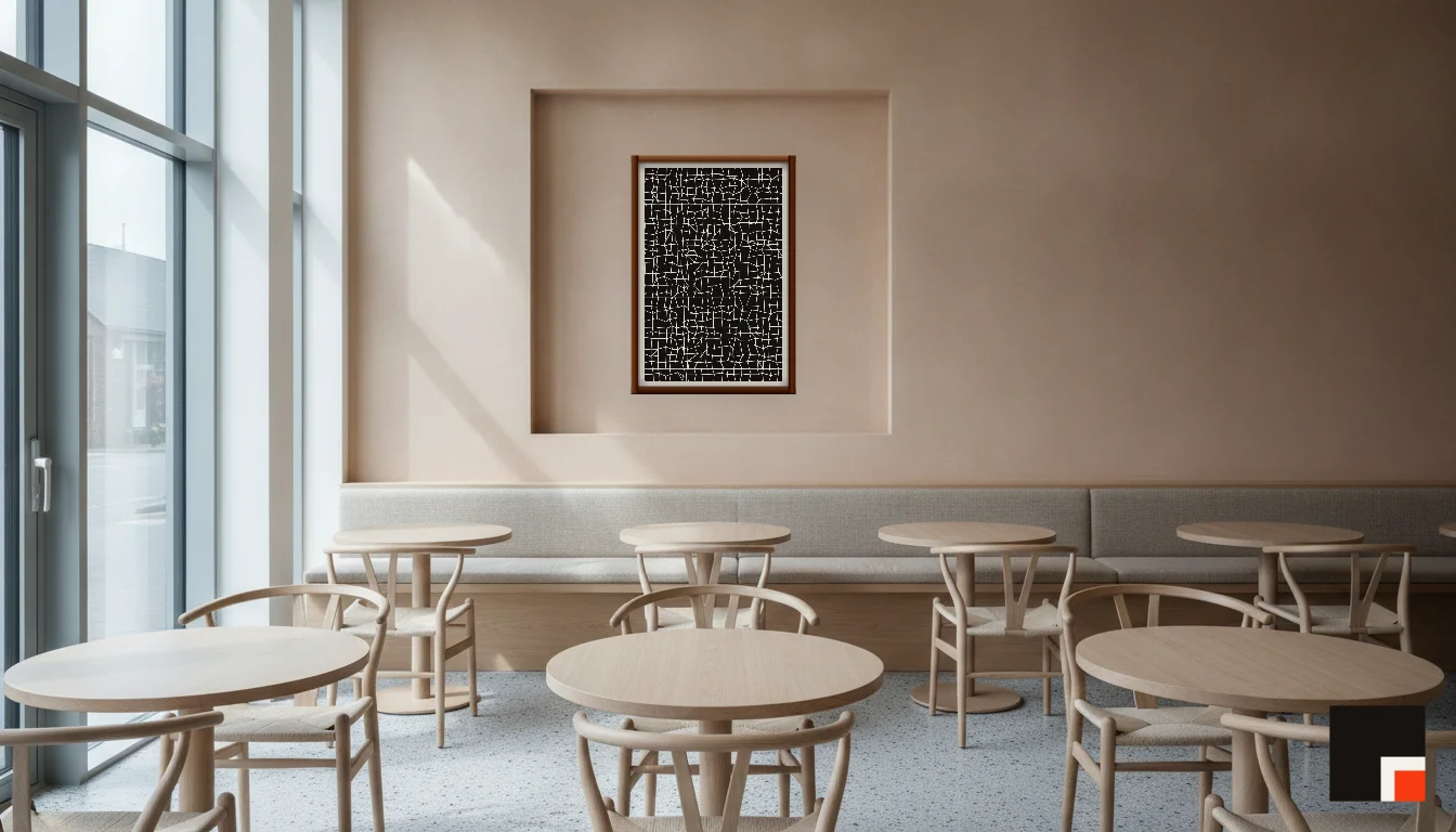 A Lumen & Logic artwork hanging in a Restaurant hotel interior — Dining room · Copenhagen