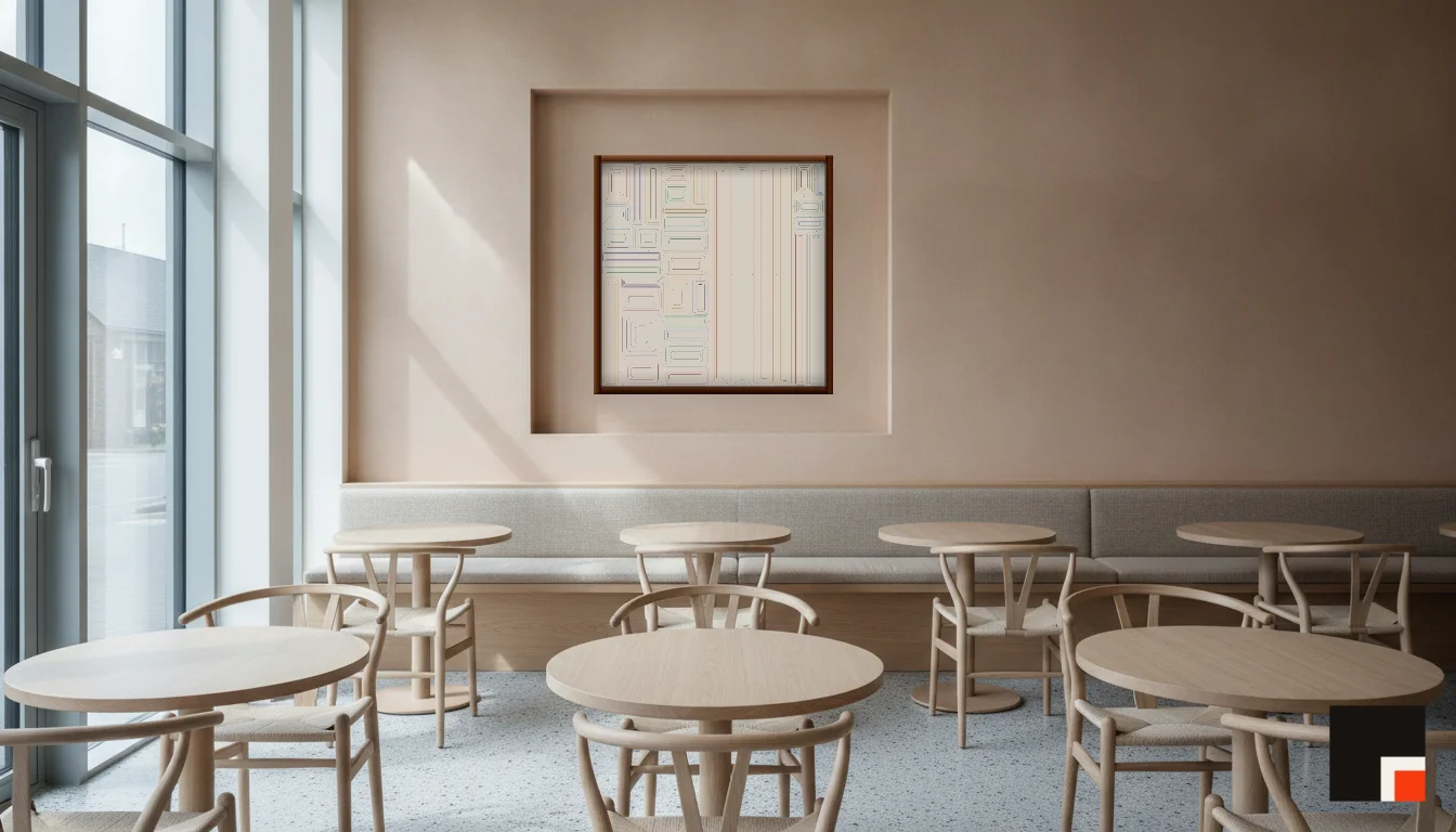 A Lumen & Logic artwork hanging in a Restaurant hotel interior — Dining room · Copenhagen