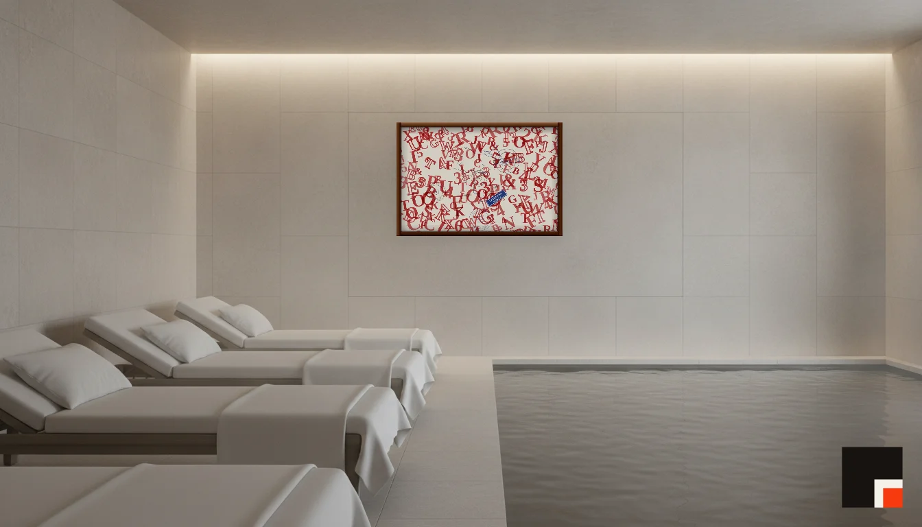 A Lumen & Logic artwork hanging in a Spa hotel interior — Relaxation room · Baden-Baden
